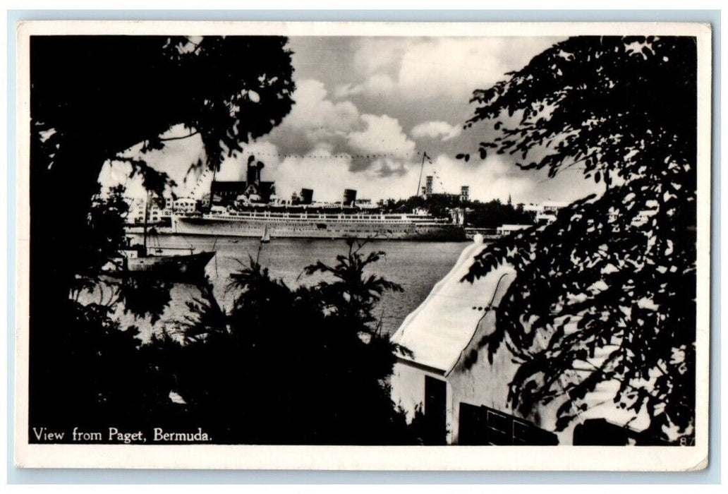 1953  Steamship View From Paget Bermuda RPPC Photo Postcard High Seas Posted