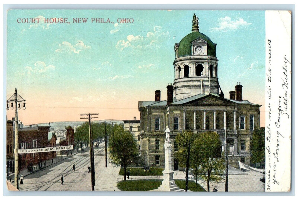 1911 Aerial View Court House Building Road Street New Philadelphia Ohio Postcard