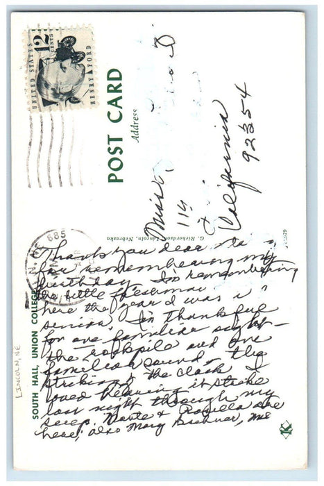 1981 South Hall Union College Building Lincoln Nebraska NE Vintage Postcard