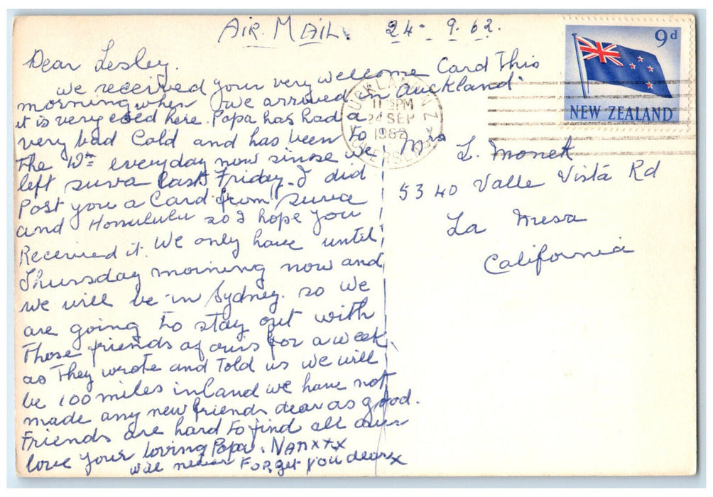 1982 Queen Street Auckland New Zealand Posted Vintage Air Mail Postcard