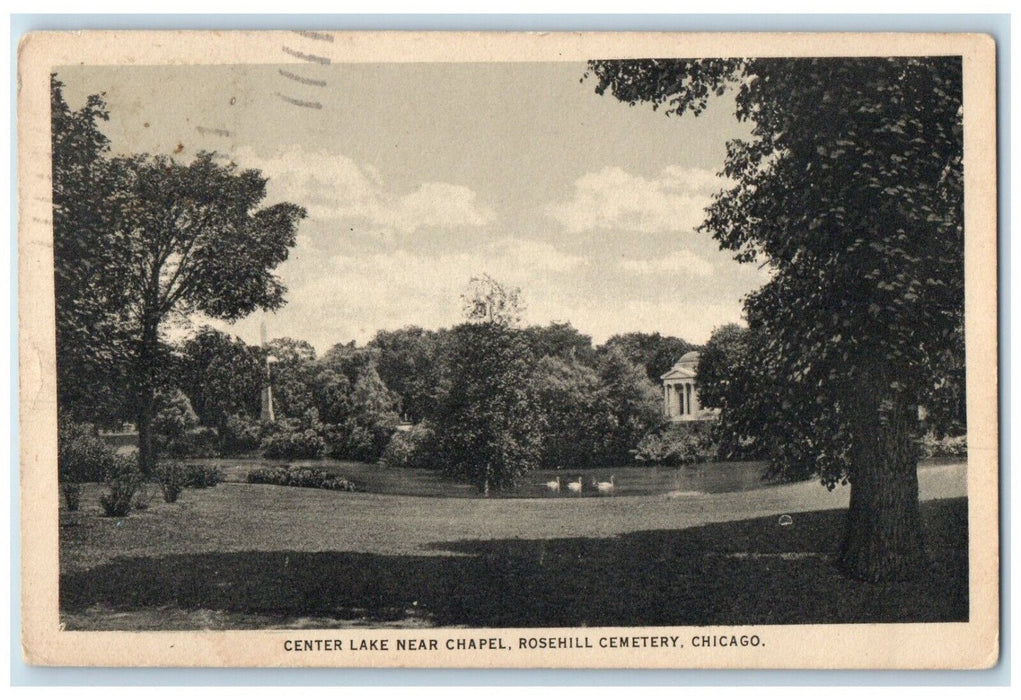 1952 Center Lake Near Chapel Rosehill Cemetery Chicago Illinois IL Postcard