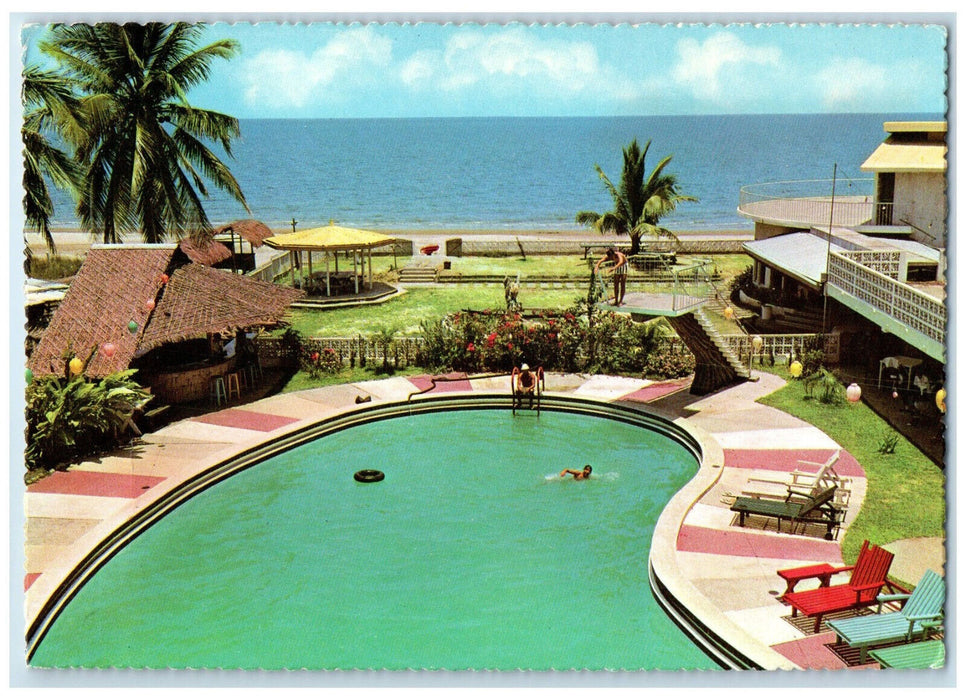 c1950's Pool Scene Beach Resort Bauang La Union Philippines A Souvenir Postcard