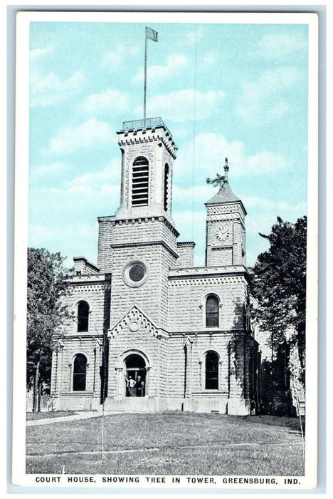 1920 Exterior View Court House Showing Tree Tower Greensburg Indiana IN Postcard