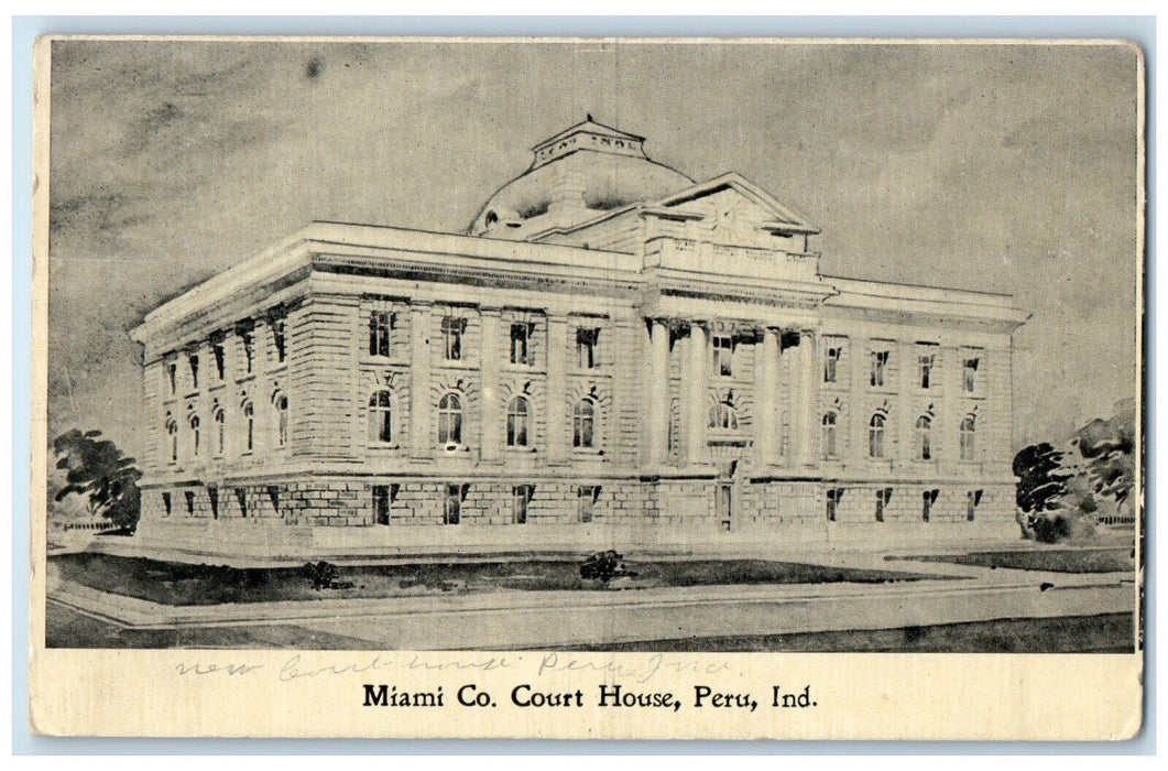 c1910 Exterior View Miami Co Court House Building Peru Indiana Vintage Postcard
