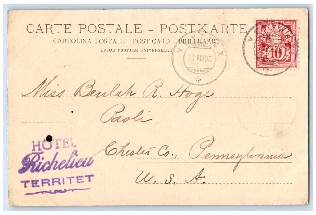 1902 Chateau De Chillon (Chillon Castle) Vaud Switzerland Antique Postcard
