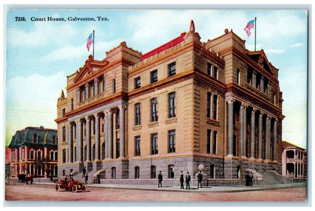 c1910 Exterior Court House Classic Cars Street Road Galveston Texas TX Postcard