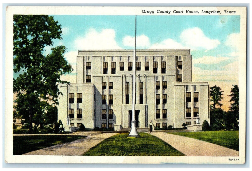 c1940 Front View Gregg County Court House Building Trees Longview Texas Postcard