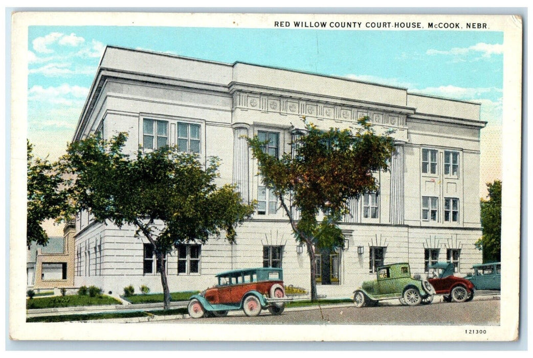 1920 Red Willow County Court House Classic Cars McCook Nebraska Antique Postcard