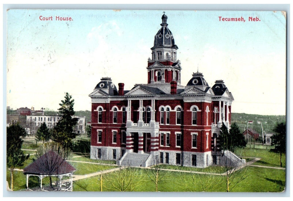1910 Aerial View Court House Building Tecumseh Nebraska NE Poly Chrome Postcard