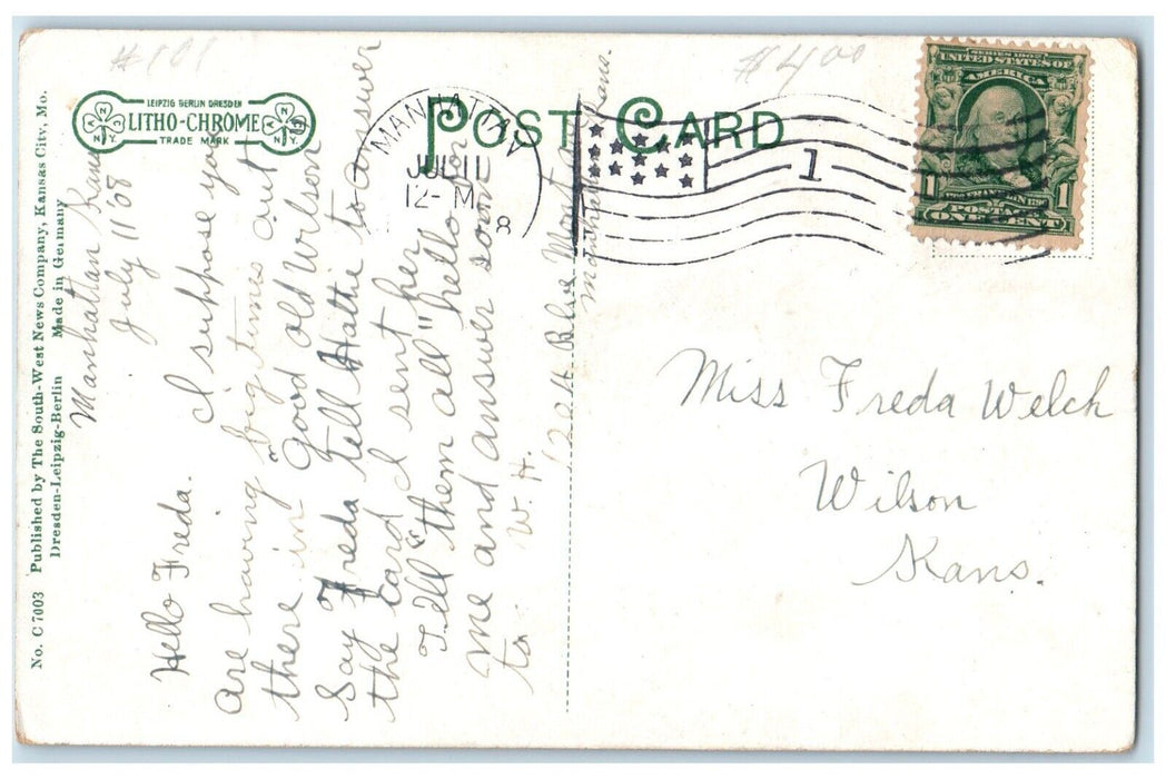 1908 Front View Riley County Court House Building Manhattan Kansas KS Postcard