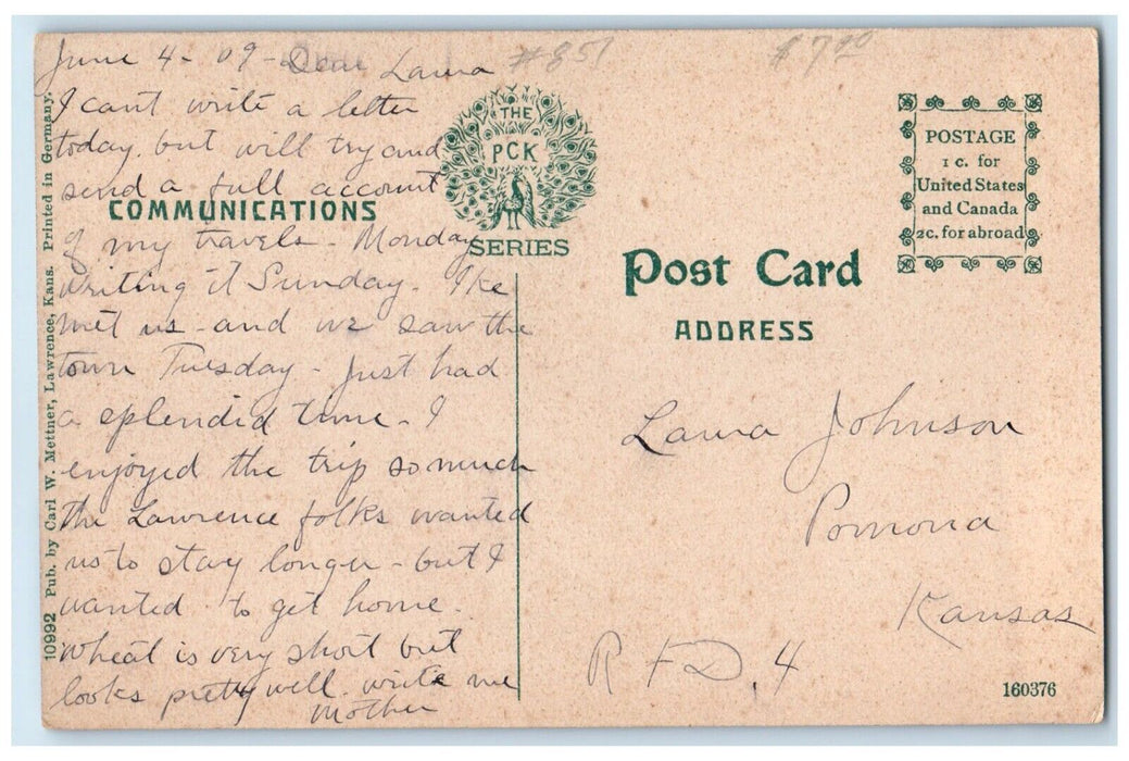 c1909 Douglas County Court House Lawrence Kansas KS Vintage PCK Series Postcard