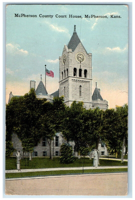 1915 McPherson County Court House Building McPherson Kansas KS Antique Postcard
