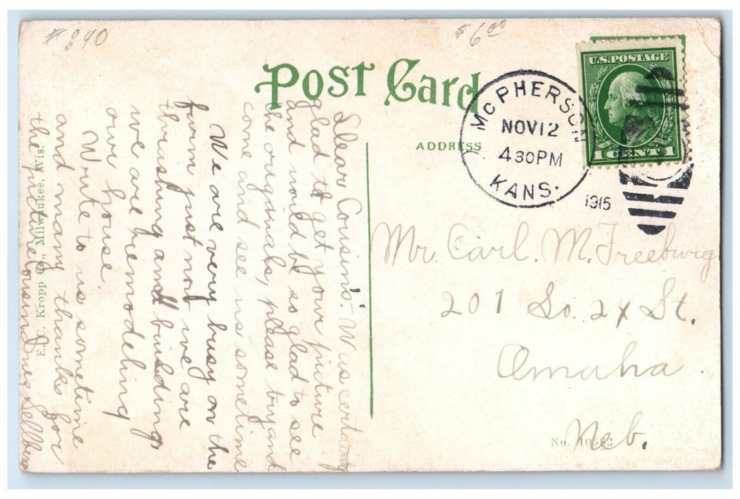 1915 McPherson County Court House Building McPherson Kansas KS Antique Postcard