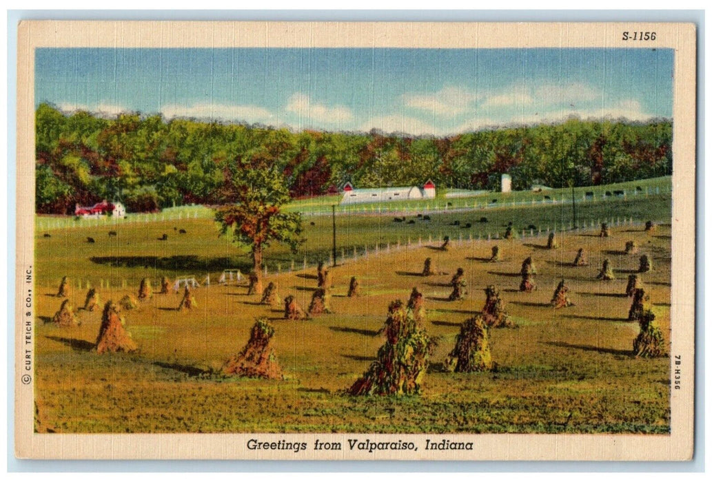 c1930's Greetings From Valparaiso Indiana IN, Field Scene Vintage Postcard