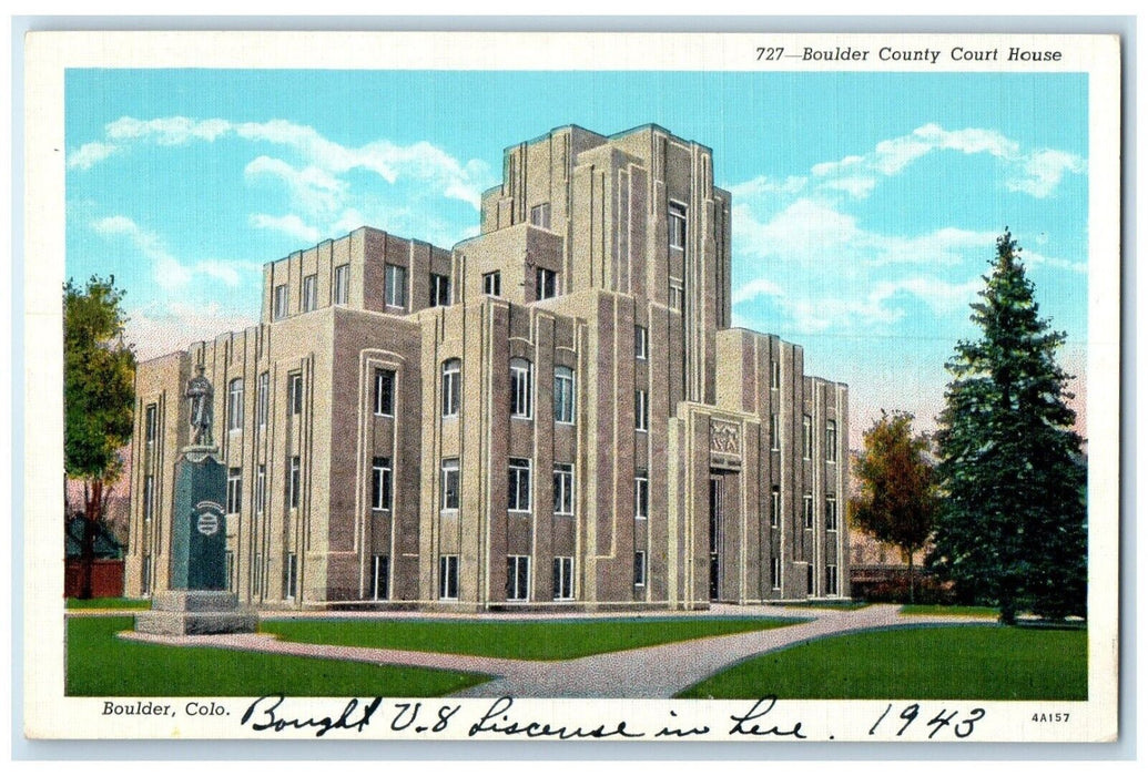 c1940 Boulder County Court House Building Monument Boulder Colorado CO Postcard