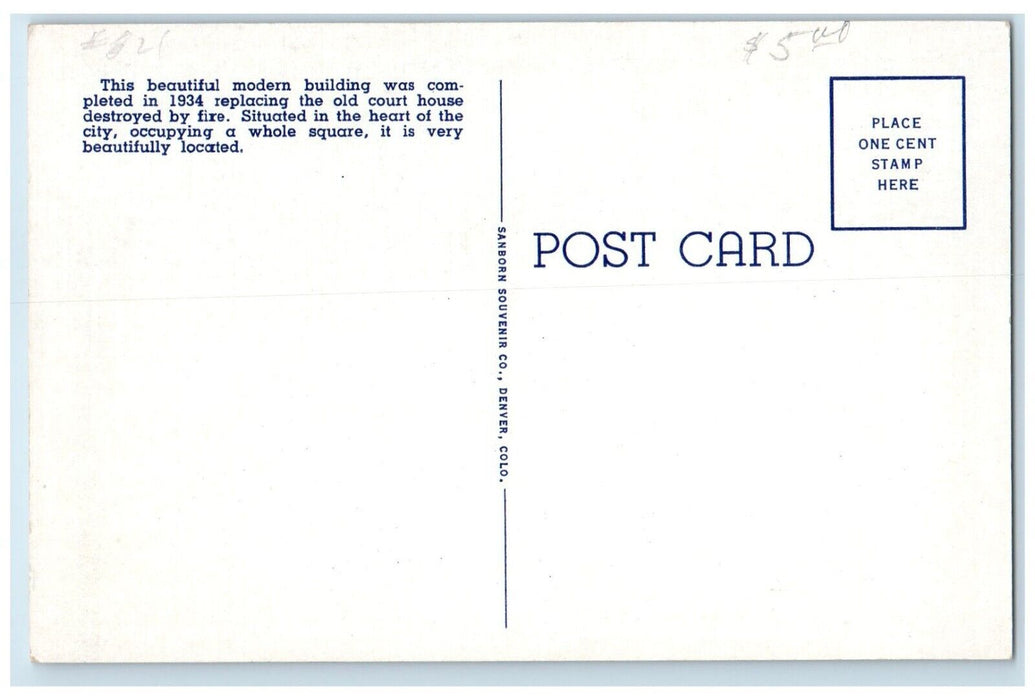 c1940 Boulder County Court House Building Monument Boulder Colorado CO Postcard