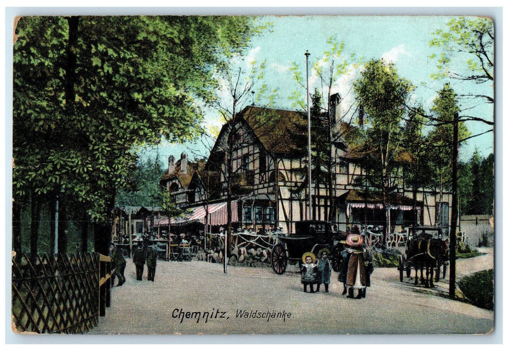 1907 Waldschanke Chemnitz Germany Horse Carriage Antique Posted Postcard