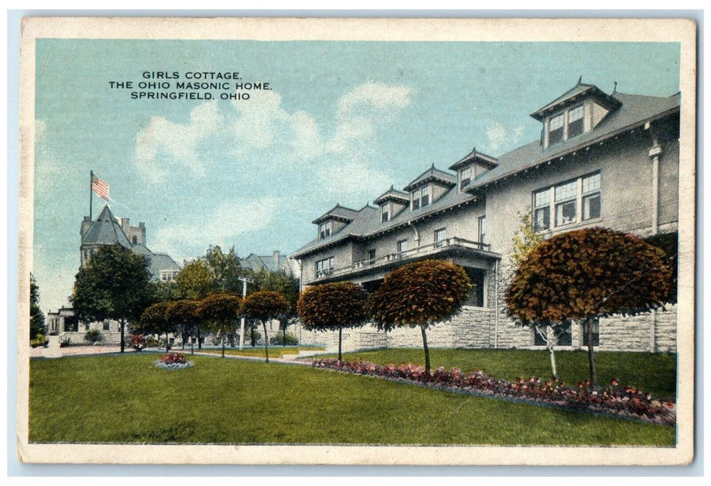 c1920 Girls Cottage Ohio Masonic Home Building Garden Springfield Ohio Postcard