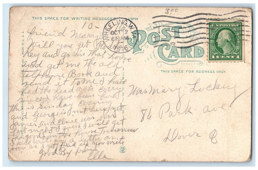 1916 YWCA Building Cars Wheeling West Virginia WV Posted Antique Postcard