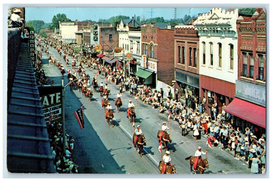 c1960 Aerial View Tri-State Championship Rodeo Parade Fort Madison Iowa Postcard