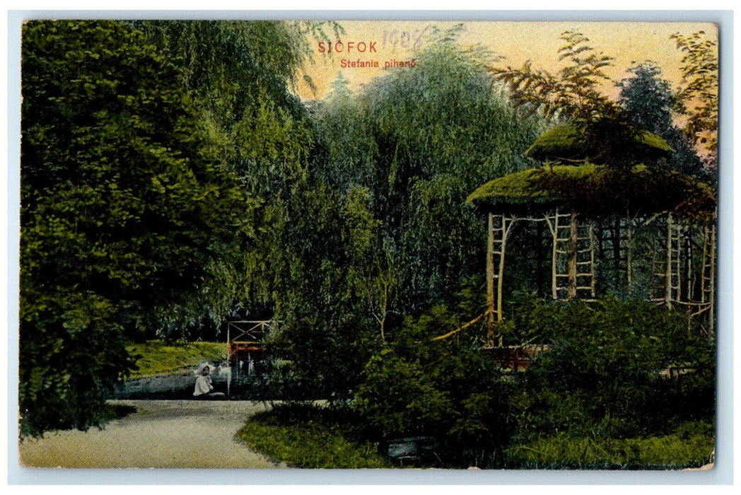 1908 Bandstand Nature Scene Stefania Piheno Siofok Hungary Antique Postcard