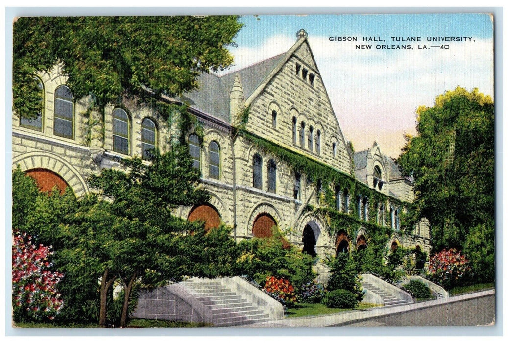 1942 Entrance View Gibson Hall Tulane University New Orleans Louisiana Postcard