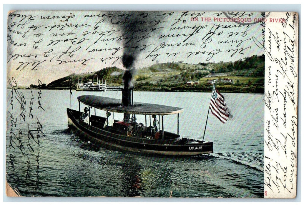 1911 On The Picturesque Ohio River Portsmouth OH, Boat Posted Antique Postcard