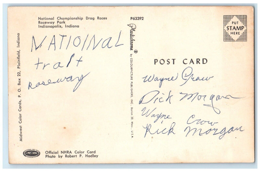 c1950's National Championship Drag Races Raceway Park Indianapolis IN Postcard