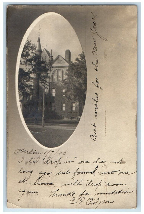 1905 Oberlin College Peters Hall View Oberlin Ohio OH RPPC Photo Posted Postcard