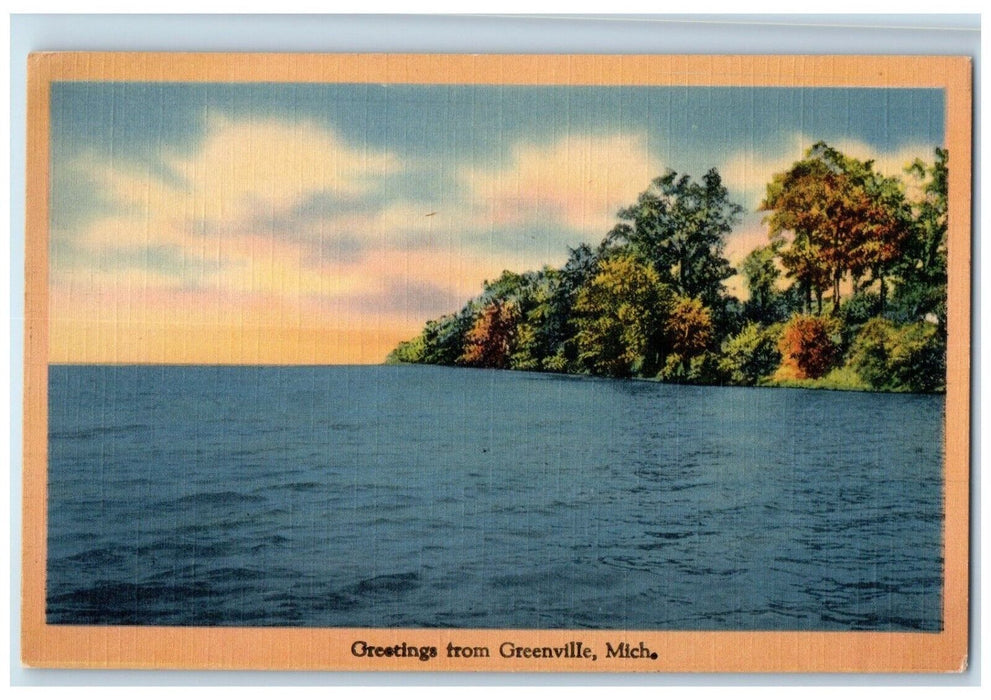 c1940 Scenic View Greetings From Greensville Michigan Unposted Vintage Postcard