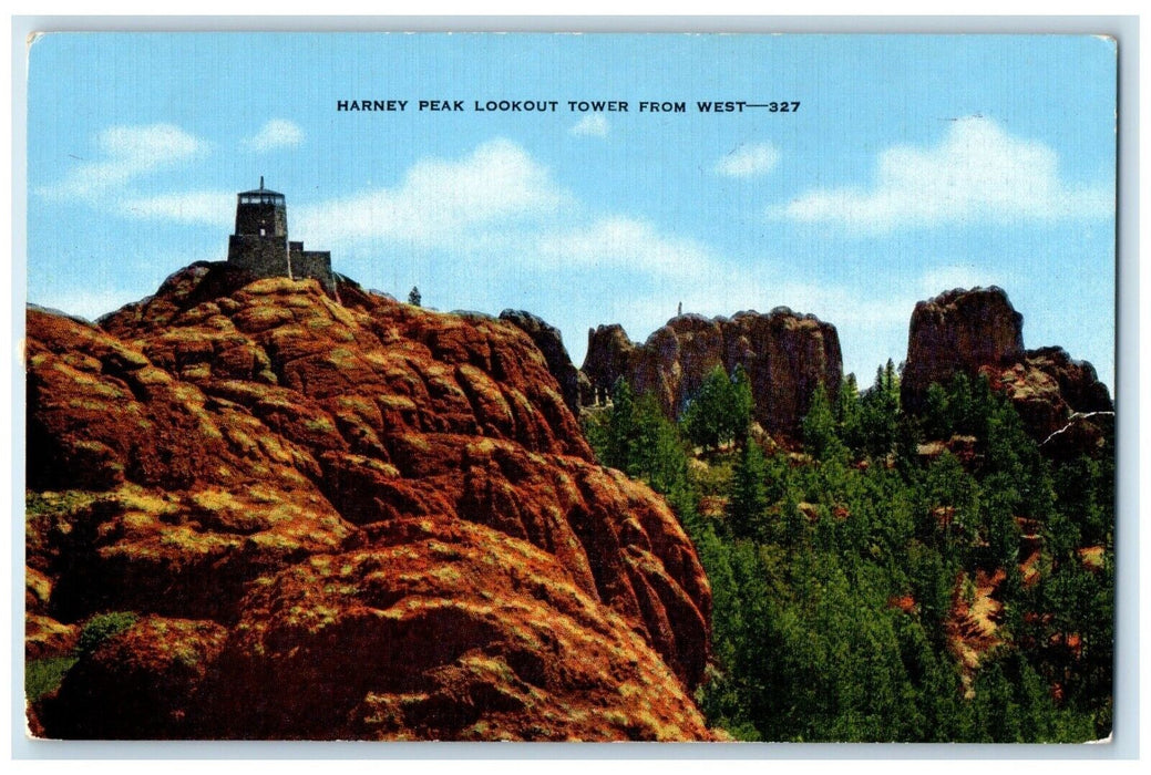 c1950's Harney Peak Lookout Tower From West South Dakota SD Vintage Postcard