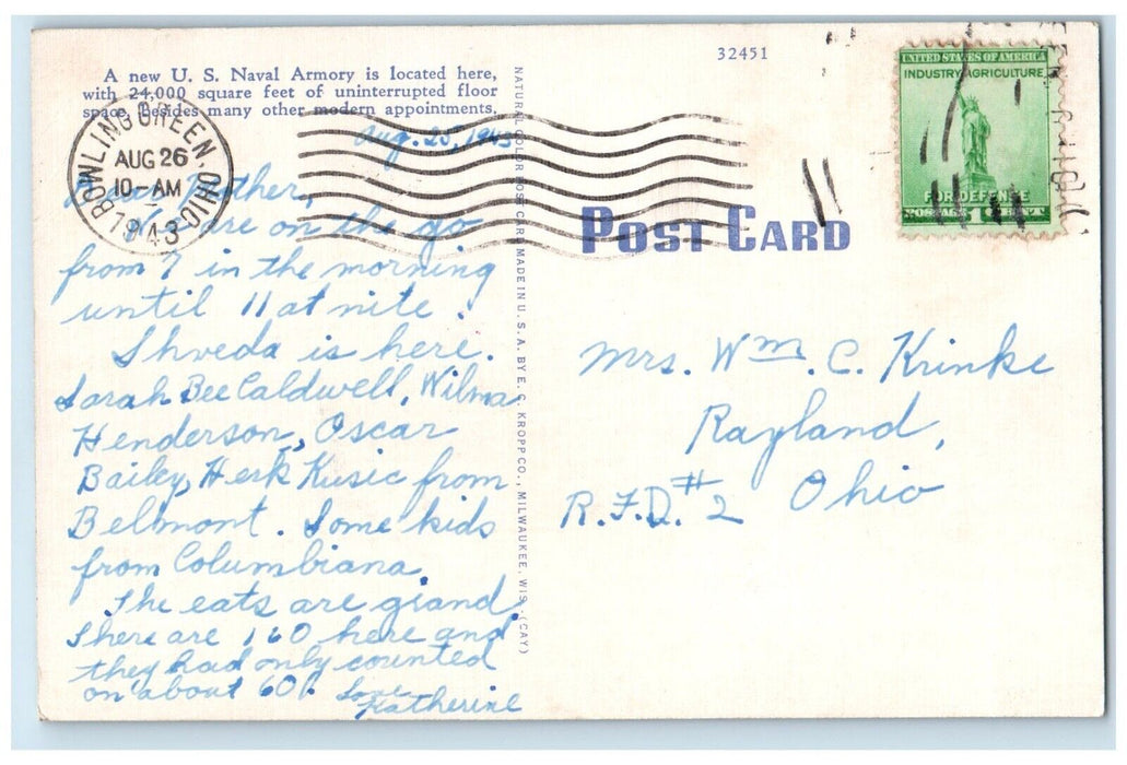 1943 Front View US Naval Reserve Bay View Park Toledo Ohio OH Vintage Postcard