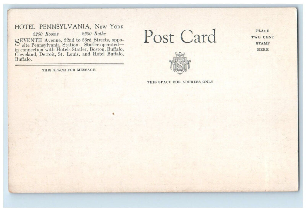 c1960 Interior View Grill Room Hotel Pennsylvania New York NY Unposted Postcard