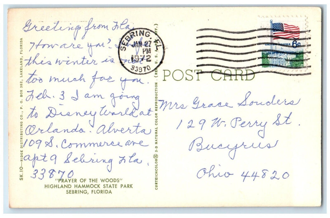 1972 Prayer Of The Woods Highlands Hammock State Park Sebring Florida Postcard