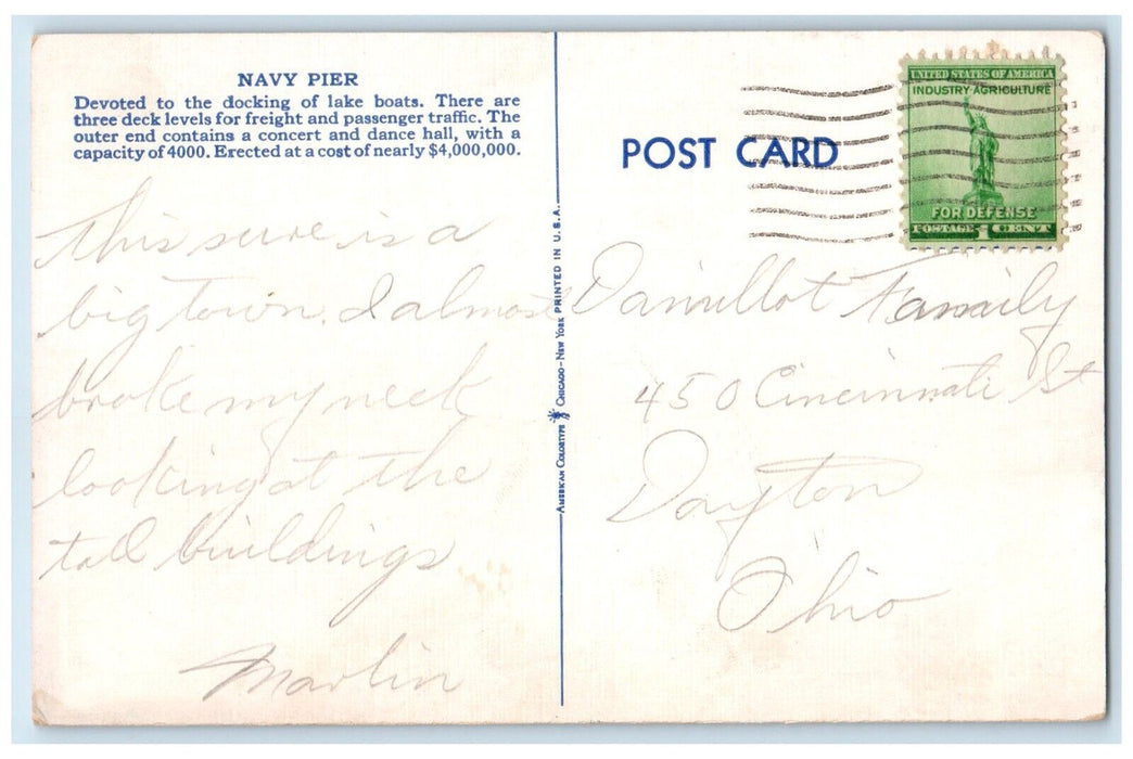 c1940 Birds Eye View Navy Pier Steamer Ship Chicago Illinois IL Vintage Postcard