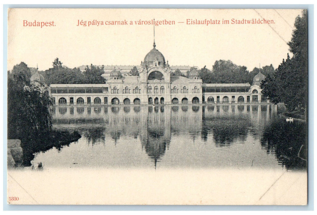 c1905 Ice Skating Rink in the City Park Budapest Hungary Antique Postcard