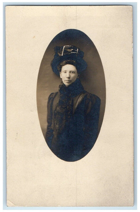 1909 Woman Big Hat Studio Portrait Pennville Indiana IN RPPC Photo Postcard