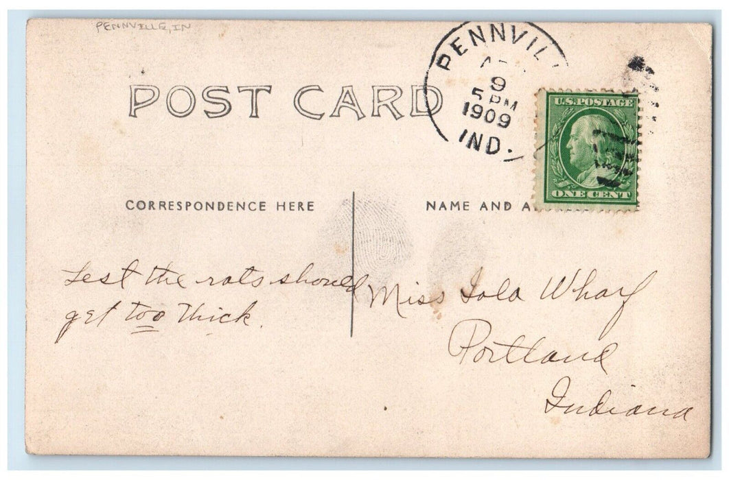 1909 Woman Big Hat Studio Portrait Pennville Indiana IN RPPC Photo Postcard