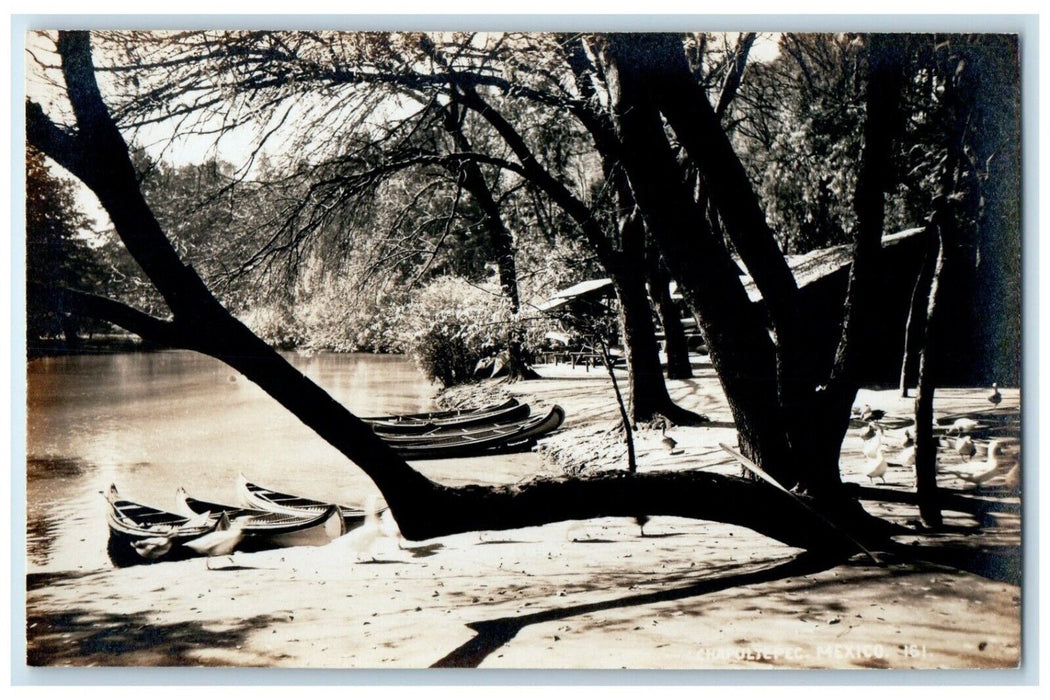 c1910's River Scene Canoe Boat Chapultepec Mexico RPPC Photo Antique Postcard