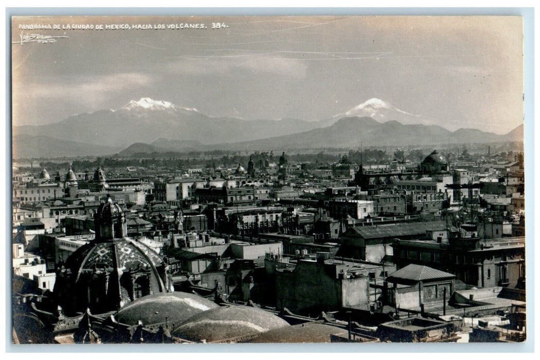 Panorama De La Ciudad De Mexico Hacia Los Volcanoes RPPC Photo Antique Postcard