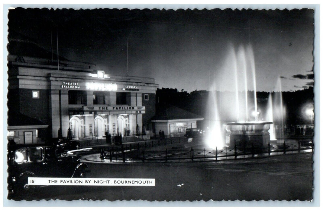 The Pavilion By Night Bournemouth England UK, Waterfalls RPPC Photo Postcard