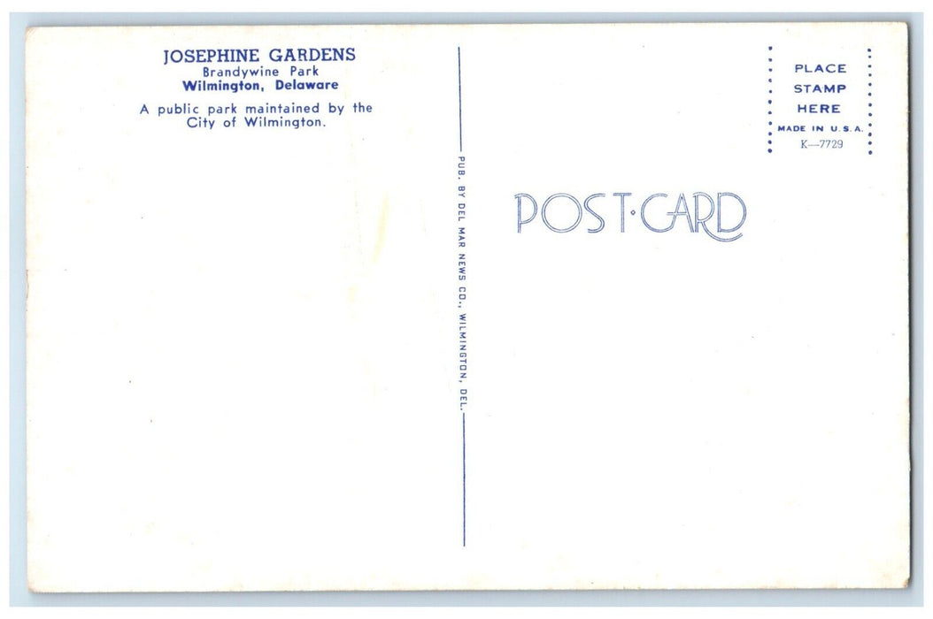 c1960 Josephine Gardens Brandywine Park Wilmington Delaware DE Vintage Postcard