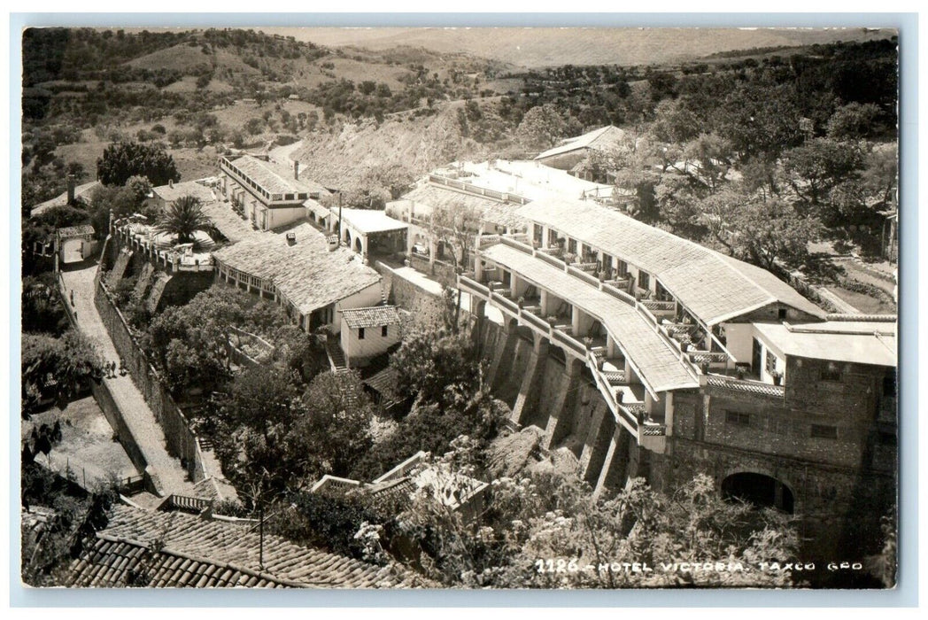 c1940's Bird's Eye View Of Hotel Victoria Taxco Mexico RPPC Photo Postcard