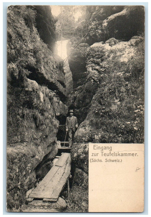 c1905 Entrance To The Devil's Chamber Sachs Switzerland Antique Postcard