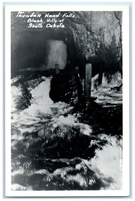 c1940's Thunder Head Falls Black Hills Of South Dakota SD RPPC Photo Postcard