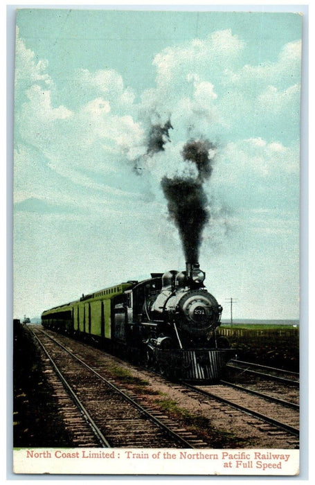 c1910 North Coast Limited Train Northern Pacific Railway At Full Speed Postcard