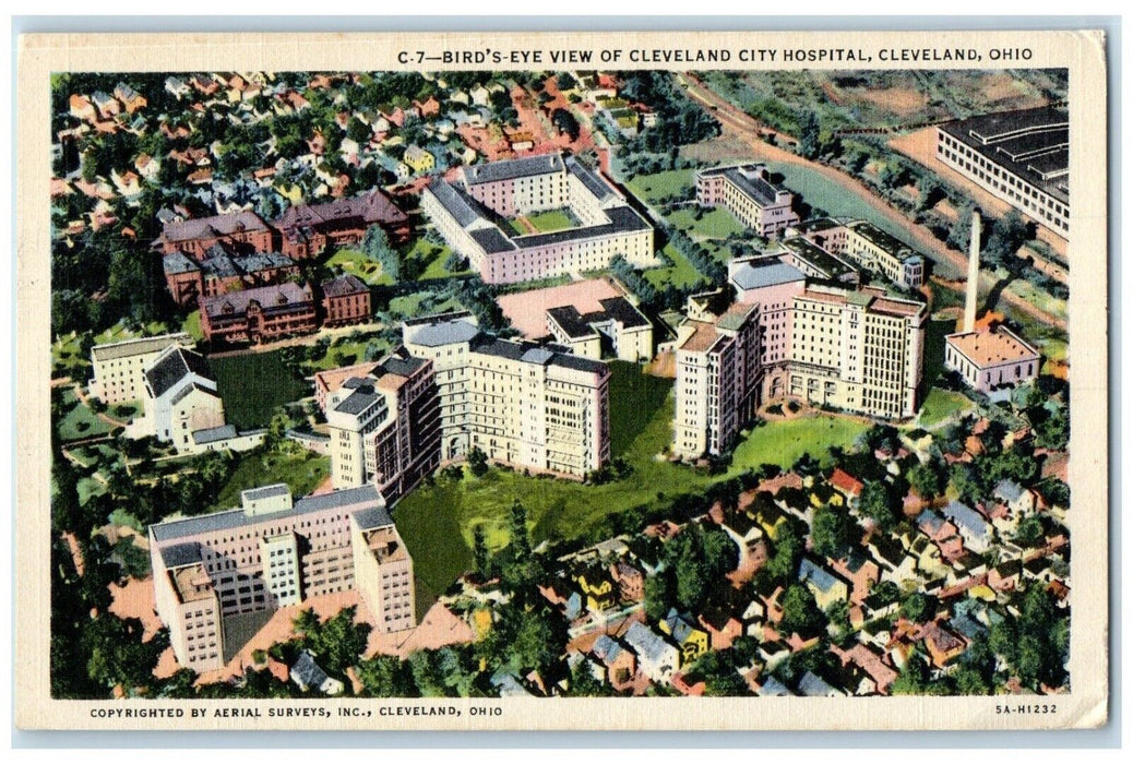 c1940 Bird's Eye View Cleveland City Hospital Exterior Cleveland Ohio Postcard