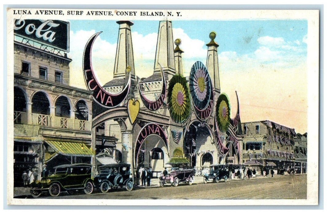 1910 Luna Avenue Classic Cars Surf Avenue Coney Island New York Antique Postcard