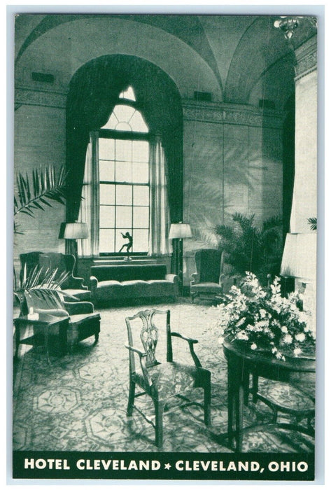 c1940 Hotel Cleveland's Spacious Lobby Public Square Park Heart Ohio OH Postcard