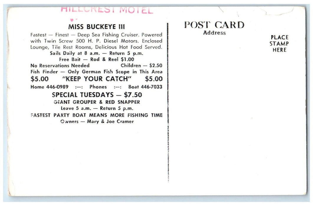 1940 Florida's Fastest Finest Deep Sea Fishing Cruiser Clearwater Beach Postcard